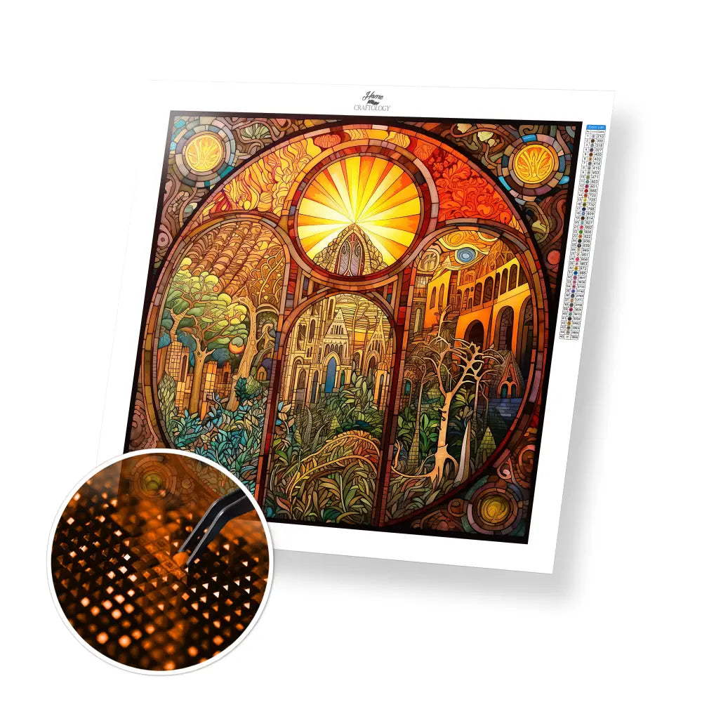 Stained Glass City - Exclusive Premium Diamond Painting Kit - 30x30cm / 12x12’’ / Square (Most Popular) - Diamond