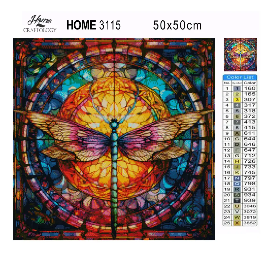 Stained Glass Colorful Dragonfly - Exclusive Premium Diamond Painting Kit - Diamond Painting Kit