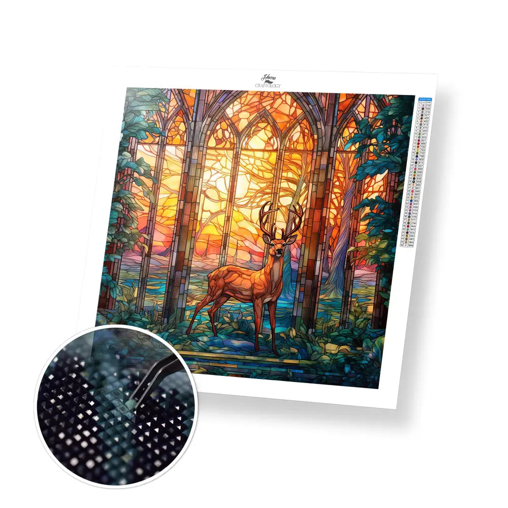 Stained Glass Deer - Exclusive Premium Diamond Painting Kit - 30x30cm / 12x12’’ / Square (Most Popular) - Diamond