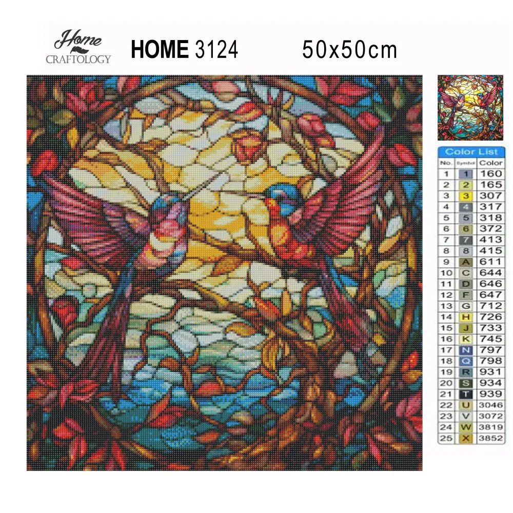 Stained Glass Hummingbirds - Exclusive Premium Diamond Painting Kit - Diamond Painting Kit