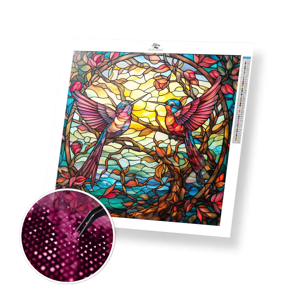 Stained Glass Hummingbirds - Exclusive Premium Diamond Painting Kit - 30x30cm / 12x12’’ / Square (Most Popular)