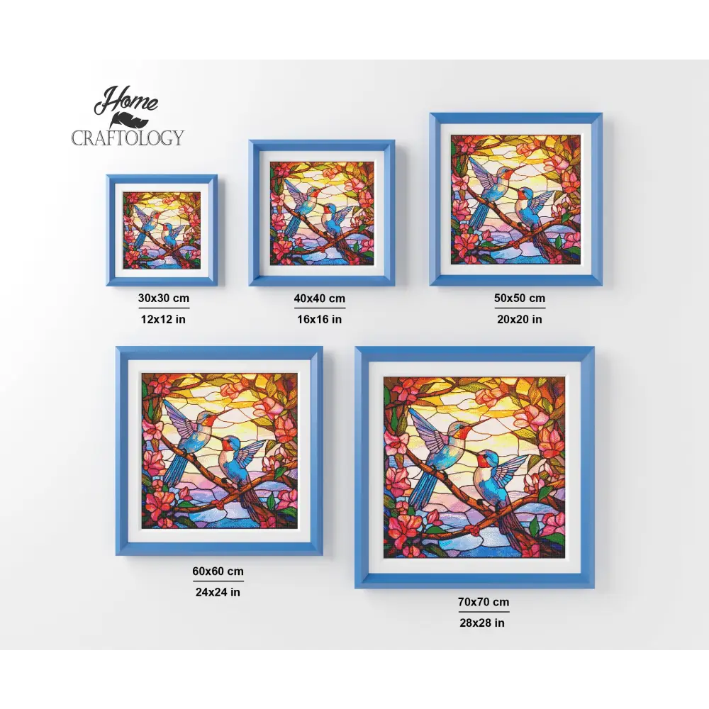 Stained Glass Hummingbirds on Branch - Exclusive Premium Diamond Painting Kit - Diamond Painting Kit