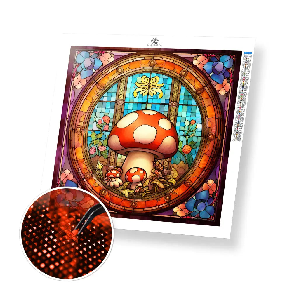 Stained Glass Mushroom - Exclusive Premium Diamond Painting Kit - 20x20cm / 8x8’’ / Square (Most Popular) - Diamond