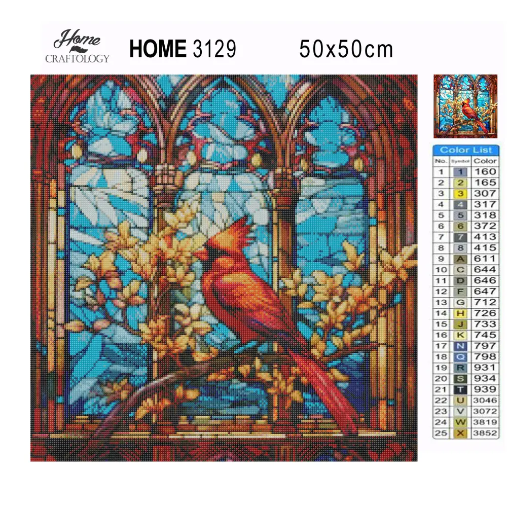 Stained Glass Red Cardinal - Exclusive Premium Diamond Painting Kit - Diamond Painting Kit