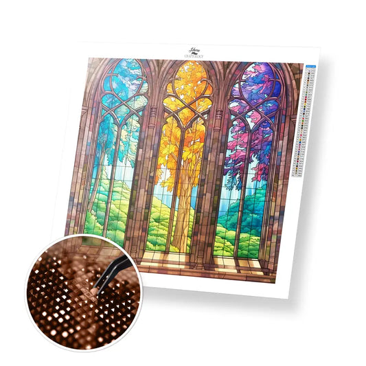 Stained Glass Seasons - Exclusive Premium Diamond Painting Kit - 30x30cm / 12x12’’ / Square (Most Popular) - Diamond