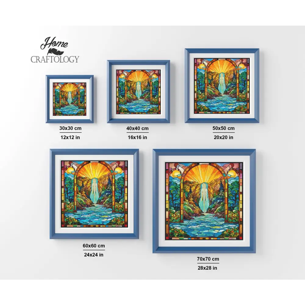 Stained Glass Waterfalls Sunset - Exclusive Premium Diamond Painting Kit - Diamond Painting Kit