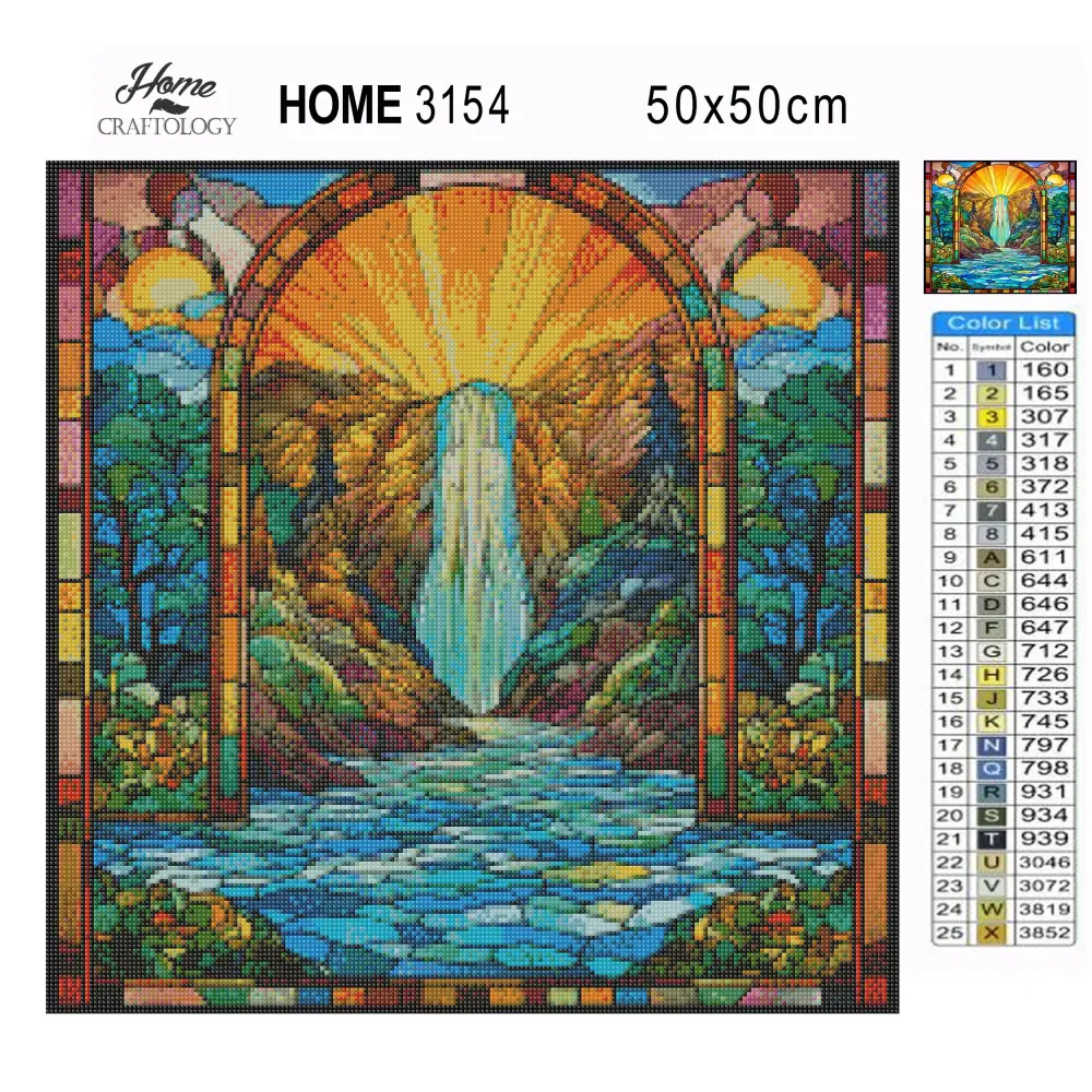 Stained Glass Waterfalls Sunset - Exclusive Premium Diamond Painting Kit - Diamond Painting Kit