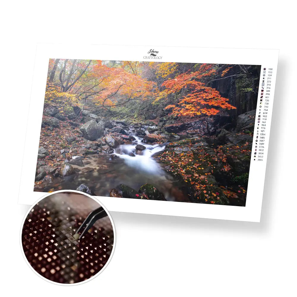 Stream in Fall - Premium Diamond Painting Kit - 45x30cm / 18x12’’ / Square (Most Popular) - Diamond Painting Kit