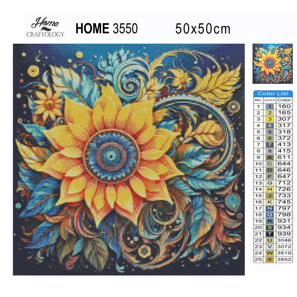 Sunflowers and Leaves - Exclusive Premium Diamond Painting Kit - Diamond Painting Kit
