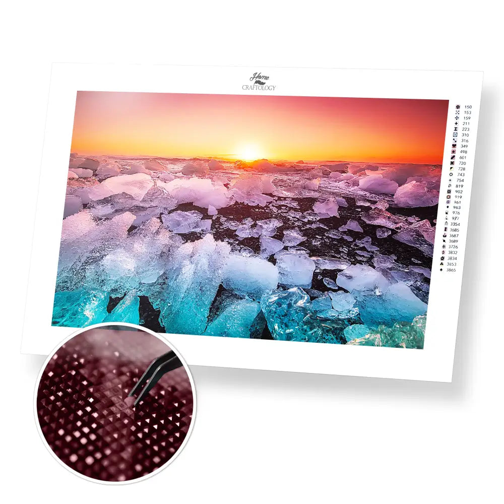Sunset by the Glacier - Premium Diamond Painting Kit - 45x30cm / 18x12’’ / Square (Most Popular) - Diamond Painting Kit