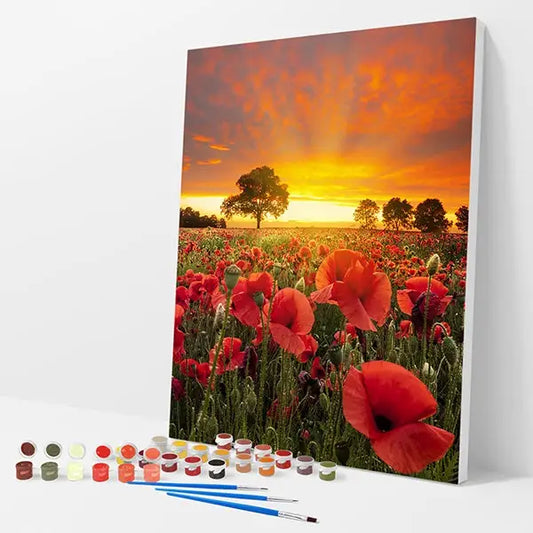 Sunset Over Poppies Kit - Paint By Numbers - 30x40cm / 12x16’’ / No Frame - Paint By Numbers
