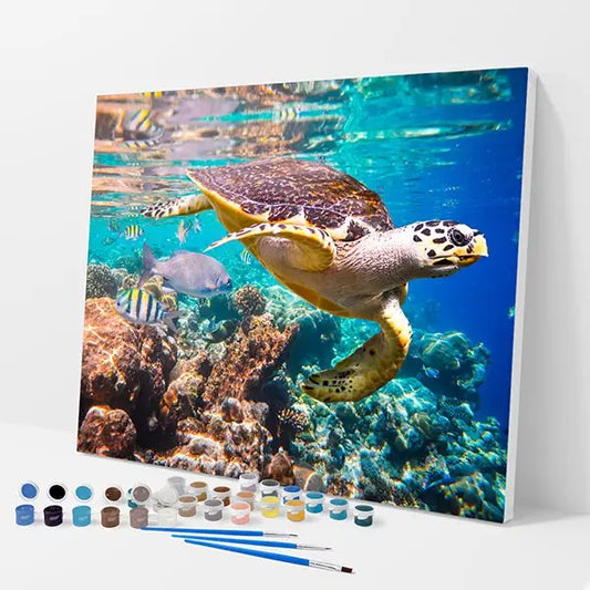 Swimming Sea Turtle Kit - Paint By Numbers - 30x40cm / 12x16’’ / No Frame - Paint By Numbers