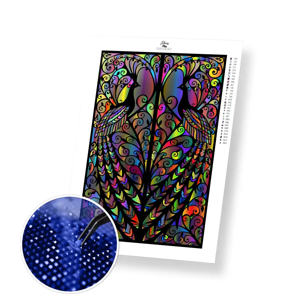 Symmetrical Peacocks - Premium Diamond Painting Kit - 30x40cm / 12x16’’ / Square (Most Popular) - Diamond Painting Kit