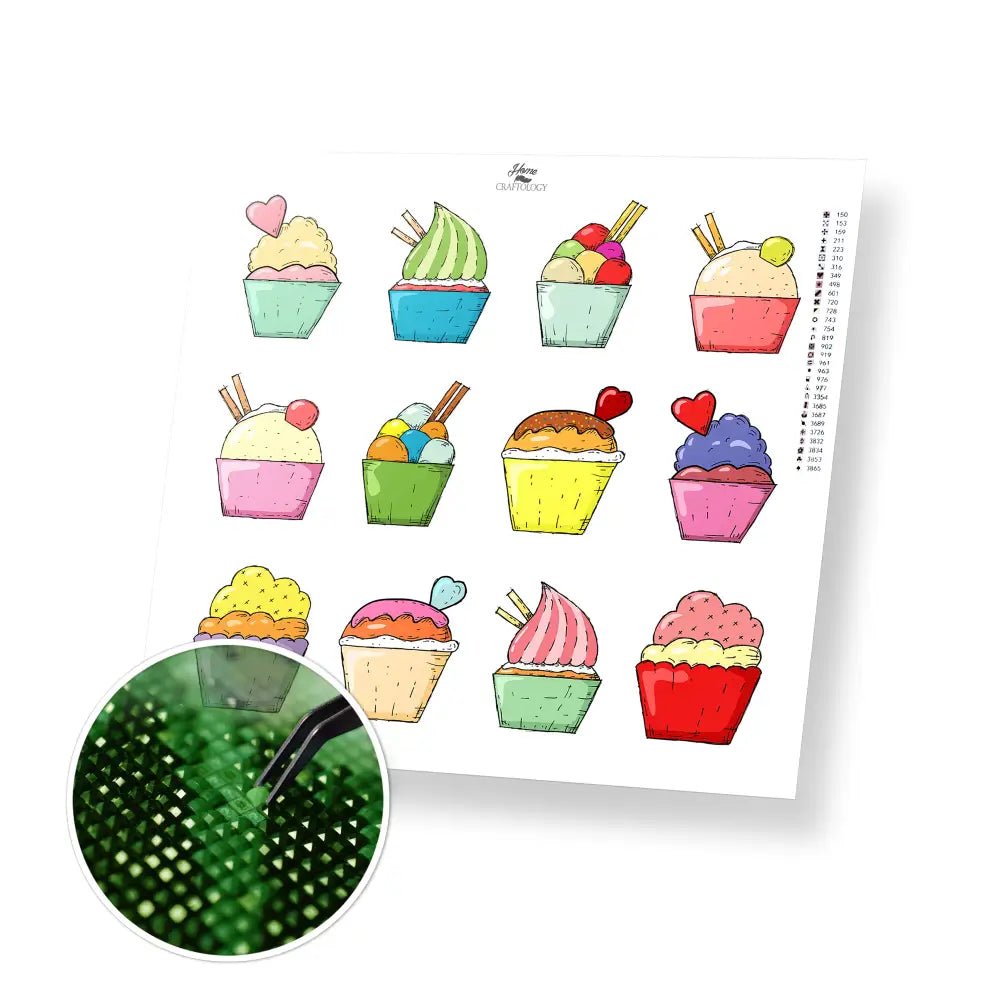 Tasty Cupcakes - Premium Diamond Painting Kit - 35x30cm / 14x12’’ / Square (Most Popular) - Diamond Painting Kit