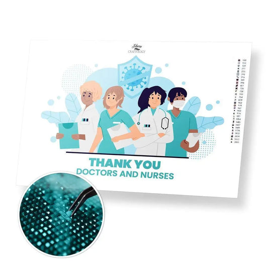 Thank You Doctors and Nurses - Premium Diamond Painting Kit - 45x30cm / 18x12’’ / Square (Most Popular) - Diamond