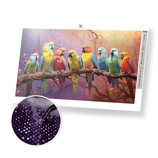 The Parrots - Premium Diamond Painting Kit - 55x30cm / 22x12’’ / Square (Most Popular) - Diamond Painting Kit