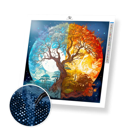 Tree Day and Night - Exclusive Premium Diamond Painting Kit - 30x30cm / 12x12’’ / Square (Most Popular) / No Frame