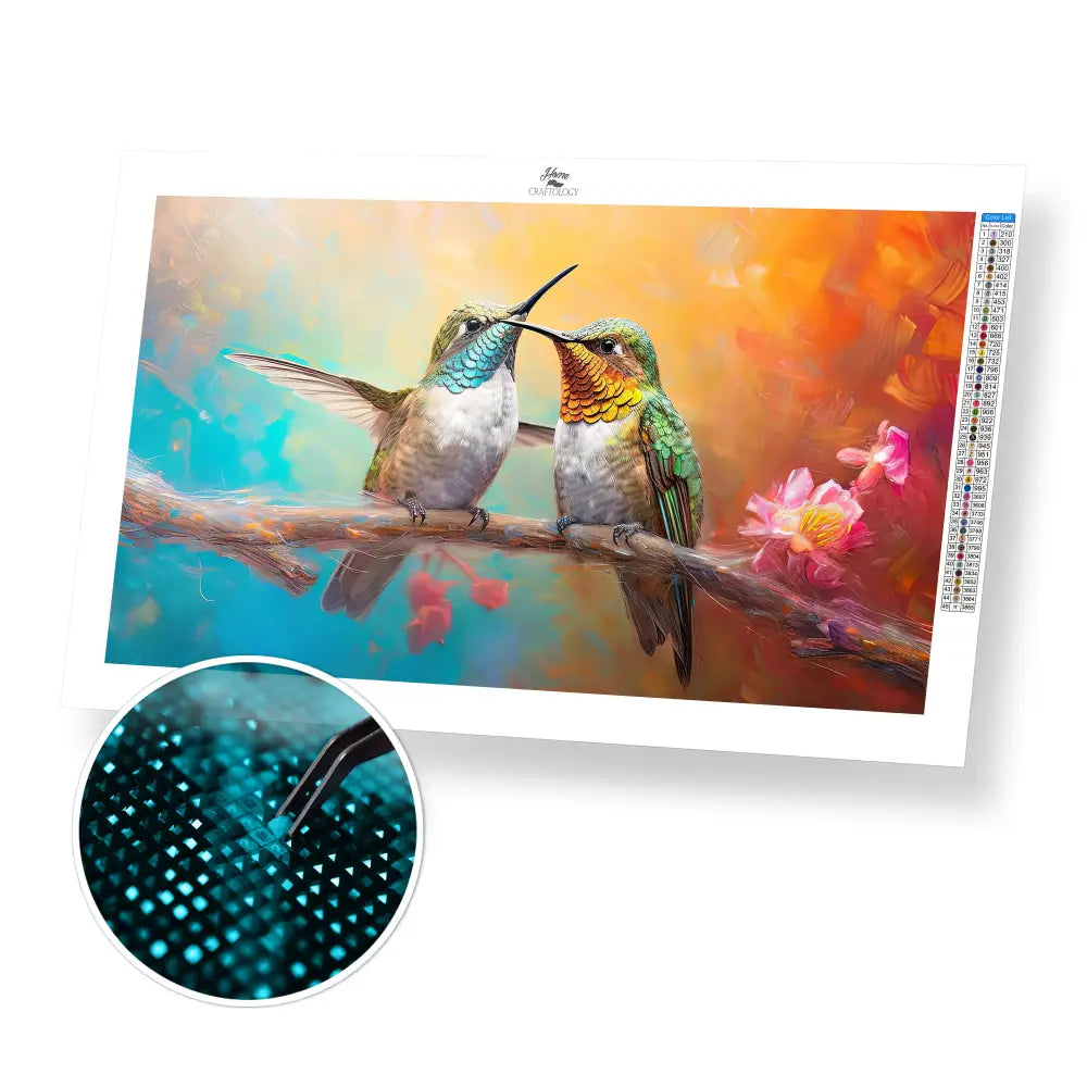 Two Hummingbirds - Premium Diamond Painting Kit - 55x30cm / 22x12’’ / Square (Most Popular) - Diamond Painting Kit