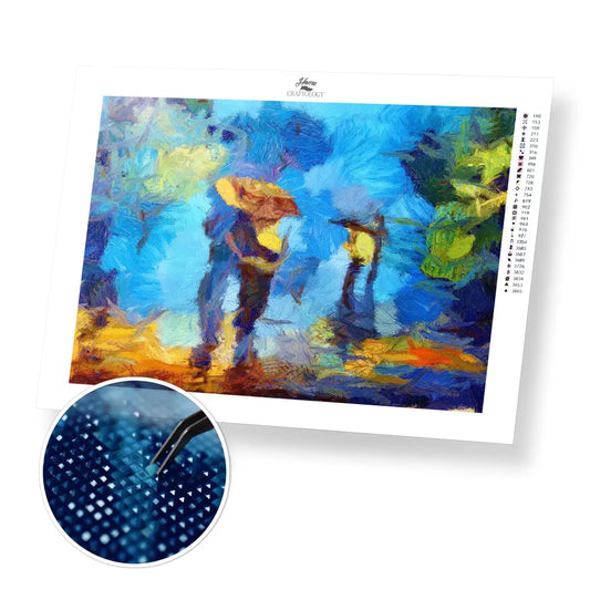 Walking in the Rain - Premium Diamond Painting Kit - 40x30cm / 16x12’’ / Square (Most Popular) - Diamond Painting Kit