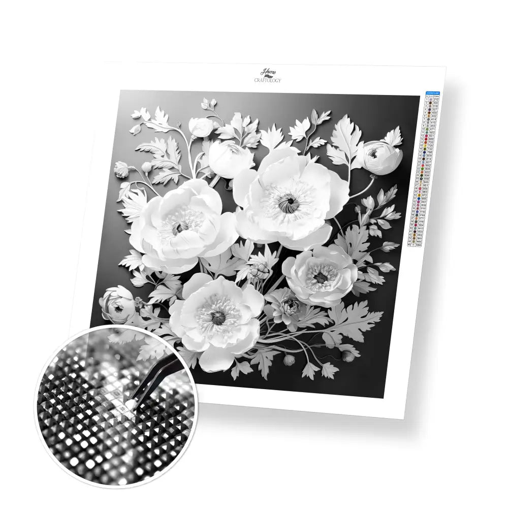 White Flowers - Exclusive Premium Diamond Painting Kit - 20x20cm / 8x8’’ / Square (Most Popular) - Diamond Painting Kit