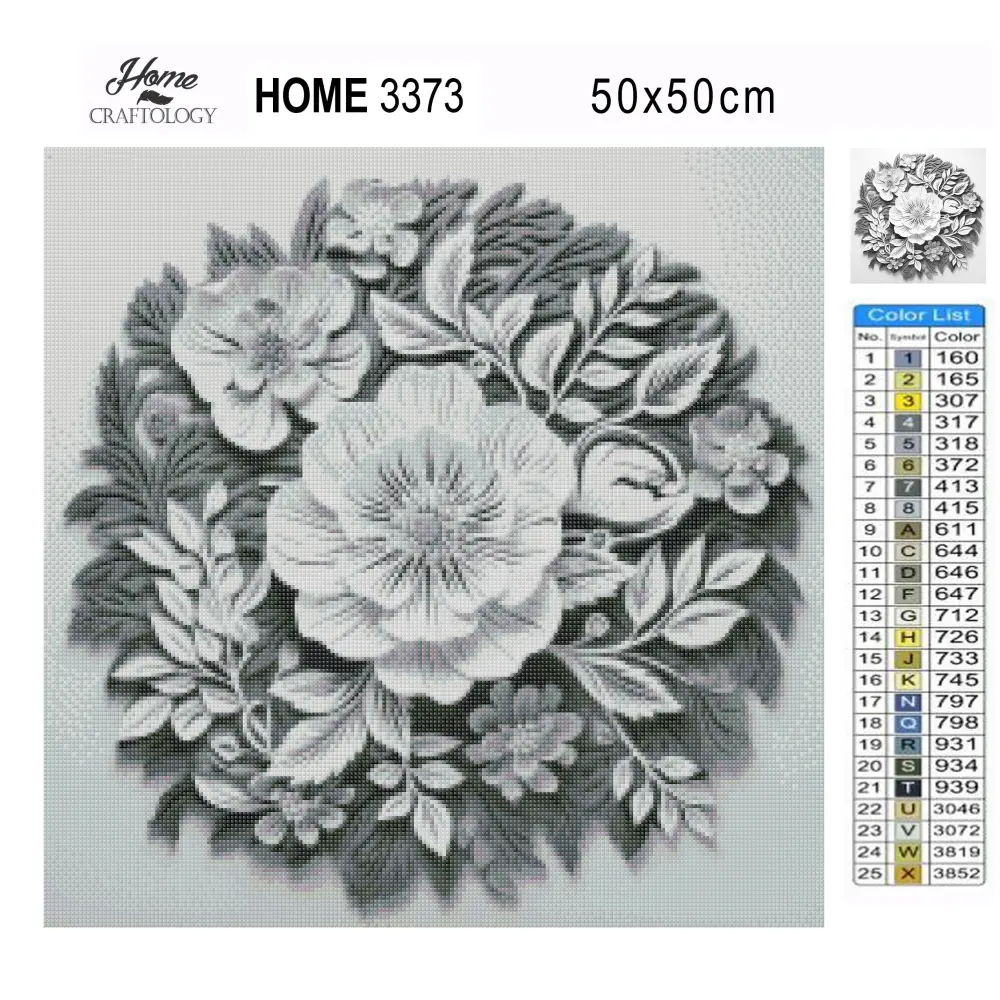 White Flowers with Leaves - Exclusive Premium Diamond Painting Kit - Diamond Painting Kit