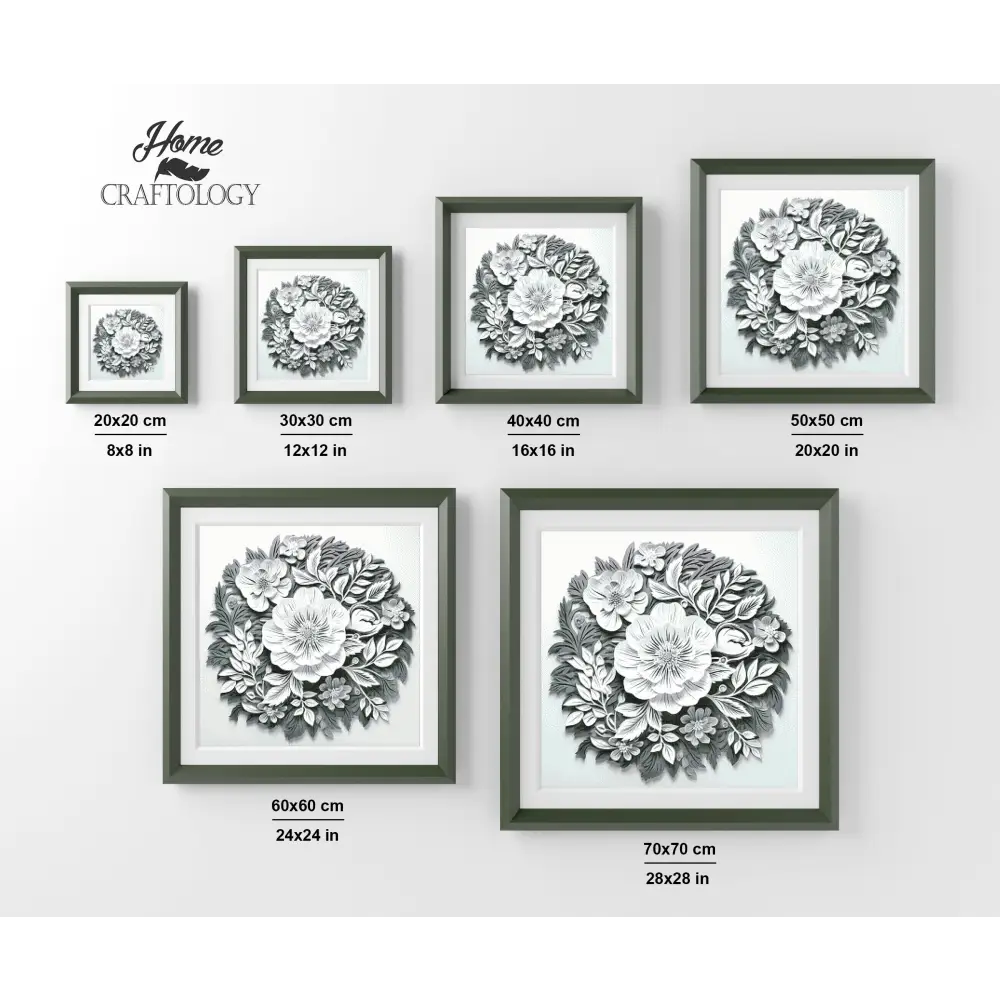 White Flowers with Leaves - Exclusive Premium Diamond Painting Kit - Diamond Painting Kit
