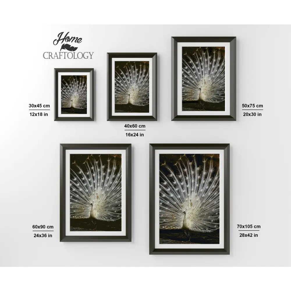 White Peacock with Open Feathers - Premium Diamond Painting Kit - Diamond Painting Kit