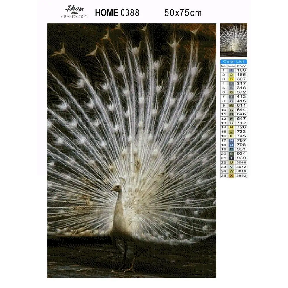 White Peacock with Open Feathers - Premium Diamond Painting Kit - Diamond Painting Kit