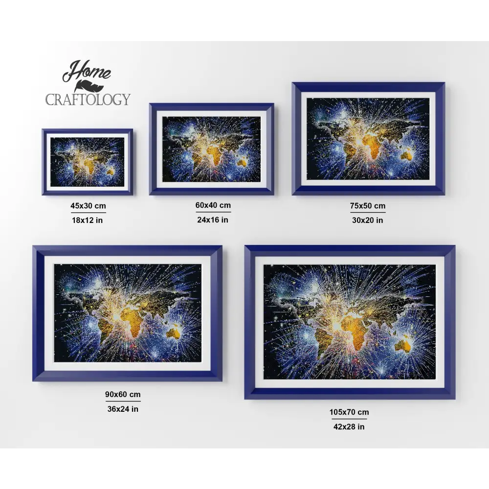 World Map Fireworks - Premium Diamond Painting Kit - Diamond Painting Kit