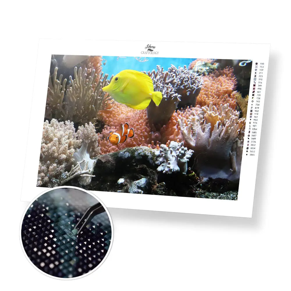 Yellow Tang and Clown Fish - Premium Diamond Painting Kit - 45x30cm / 18x12’’ / Square (Most Popular) - Diamond