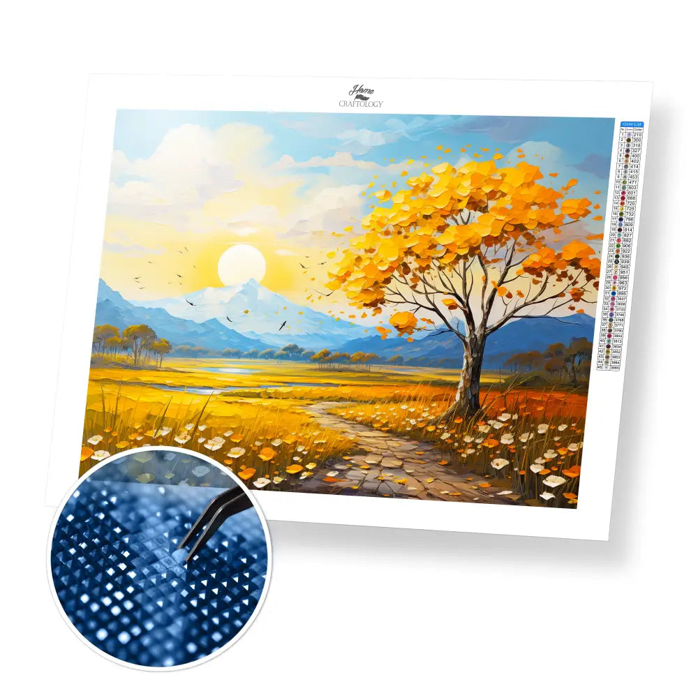 Yellow Tree - Exclusive Premium Diamond Painting Kit - 40x30cm / 16x12’’ / Square (Most Popular) / No Frame - Diamond