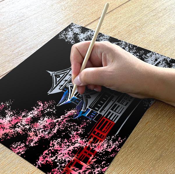 Cherry Blossoms Scratch Painting Bundle (A4 Size)
