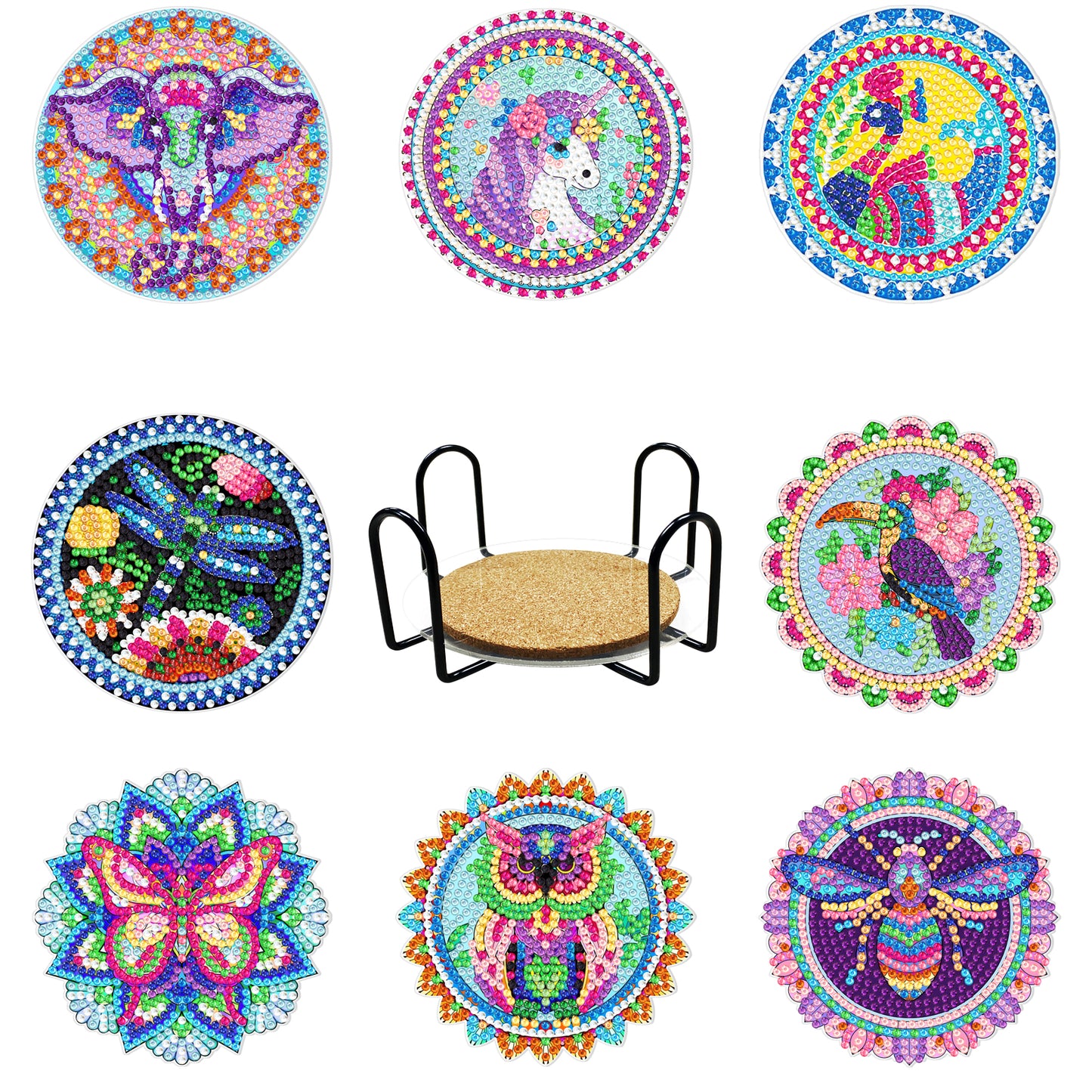 Set of 8 Cute Animals - Diamond Painting Coaster