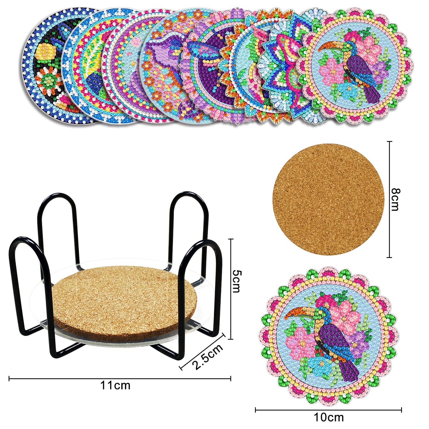 Set of 8 Cute Animals - Diamond Painting Coaster
