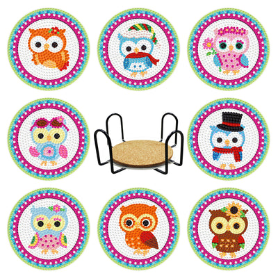 Set of 8 Owls - Diamond Painting Coaster
