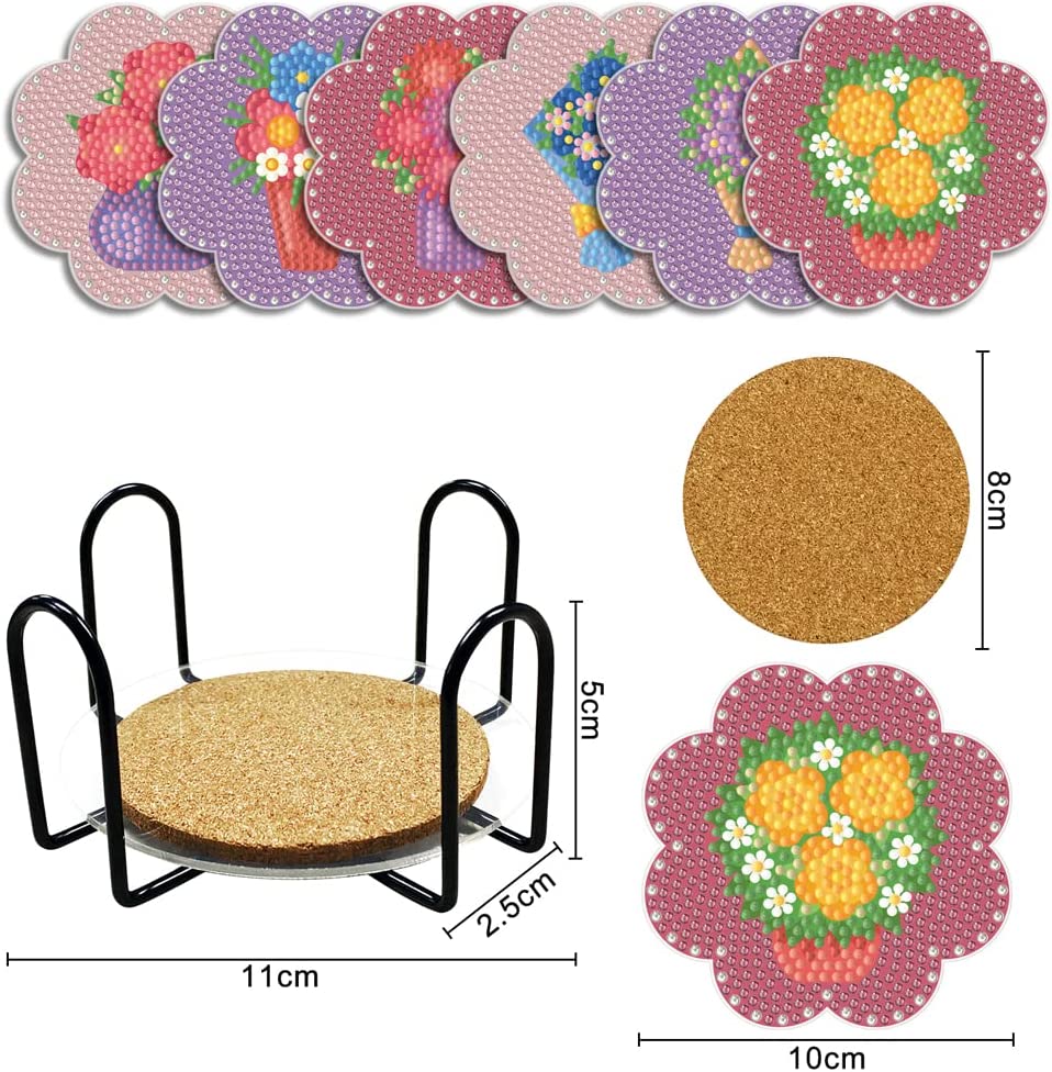 Set of 6 Flowers - Diamond Painting Coaster