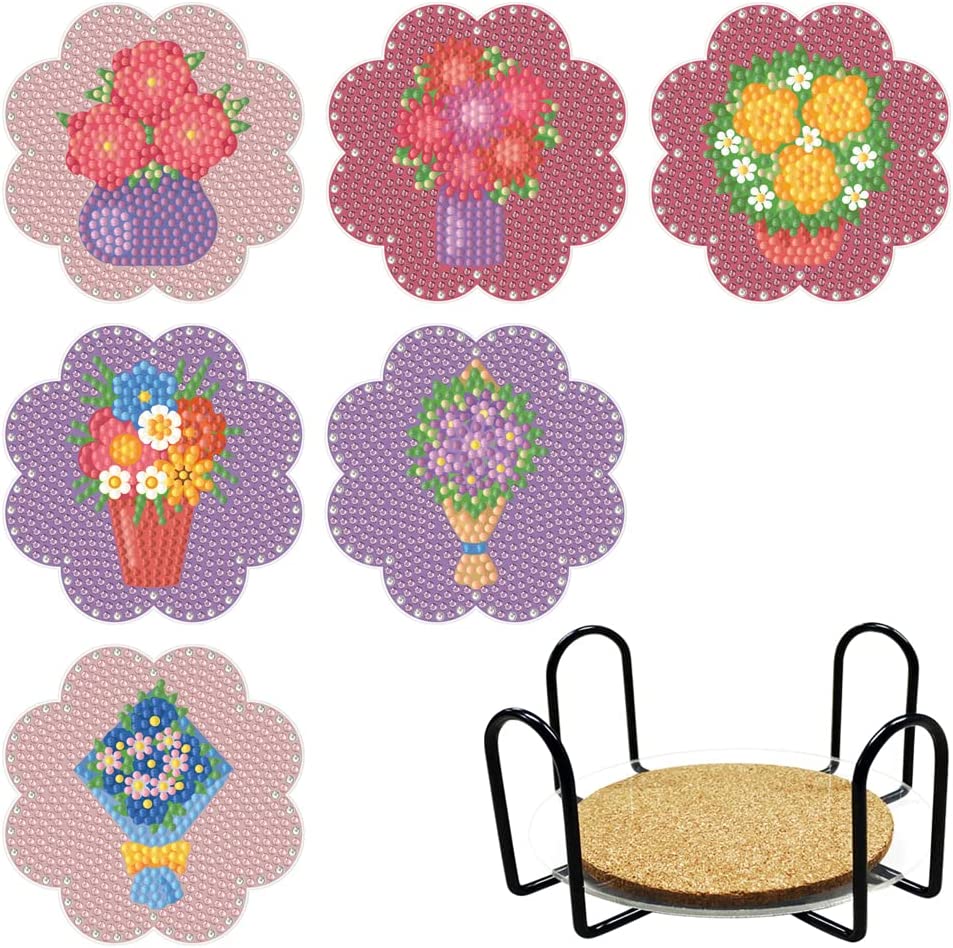 Set of 6 Flowers - Diamond Painting Coaster