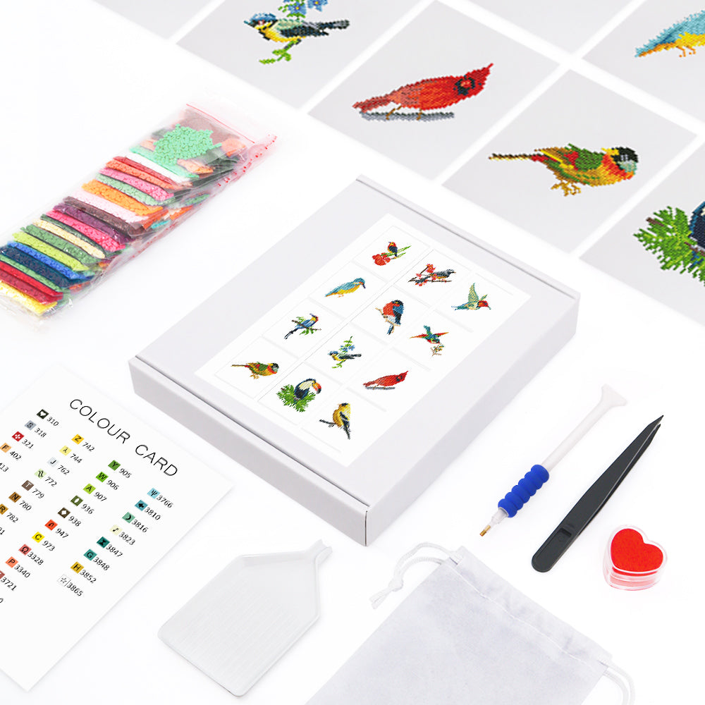 Set of 12 Birds - Mini Diamond Painting Kits