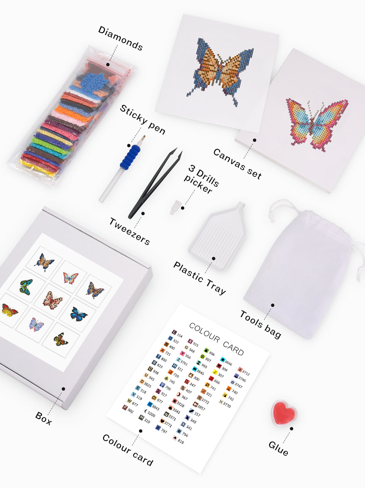 Set of 9 Butterflies - Mini Diamond Painting Kits