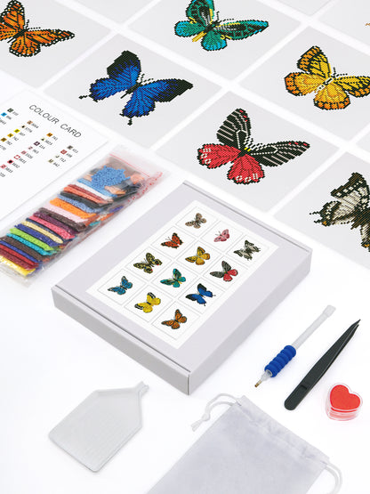 Set of 12 Butterflies A - Mini Diamond Painting Kits