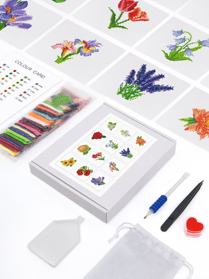 Set of 12 Flowers A - Mini Diamond Painting Kits