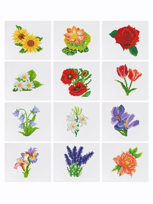 Set of 12 Flowers A - Mini Diamond Painting Kits