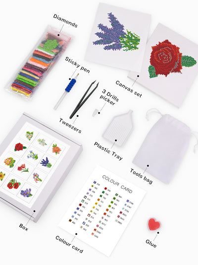 Set of 12 Flowers - Mini Diamond Painting Kits
