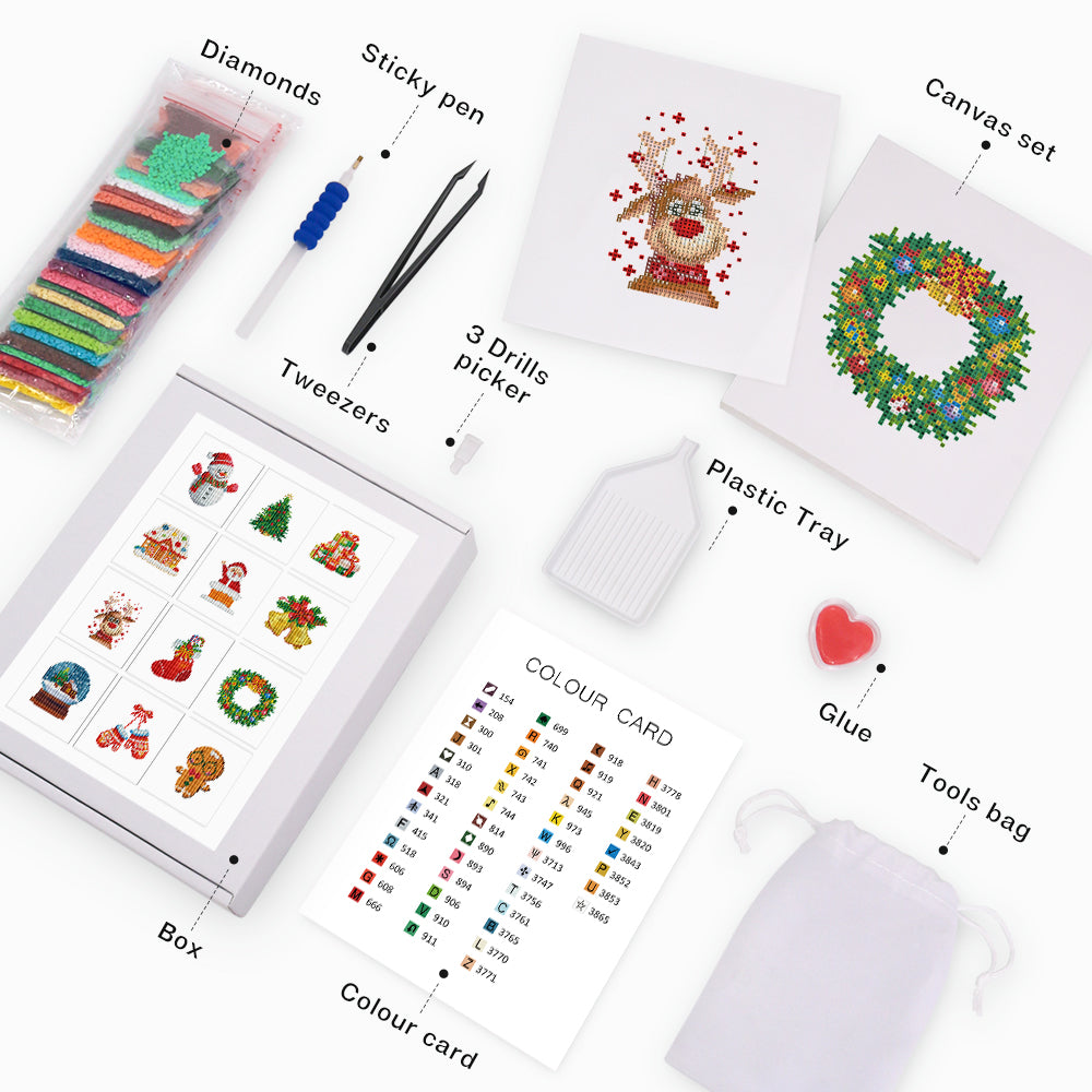 Set of 12 Christmas Designs A - Mini Diamond Painting Kits