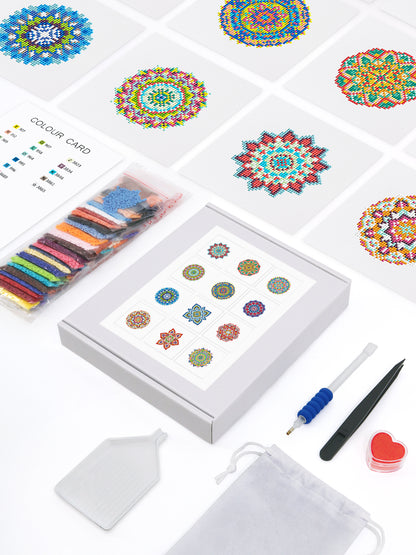 Set of 12 Mandala A - Mini Diamond Painting Kits