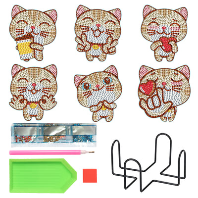 Set of 6 Cats - Diamond Painting Coaster