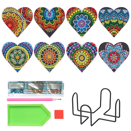 Set of 8 Heart Mandala - Diamond Painting Coaster