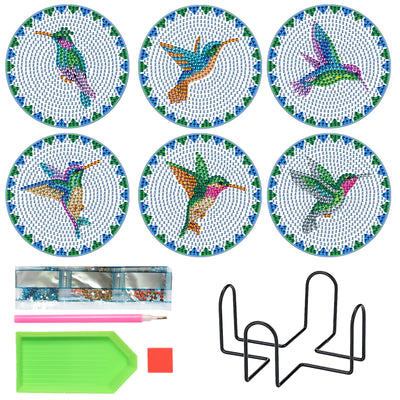 Set of 6 Hummingbirds - Diamond Painting Coaster