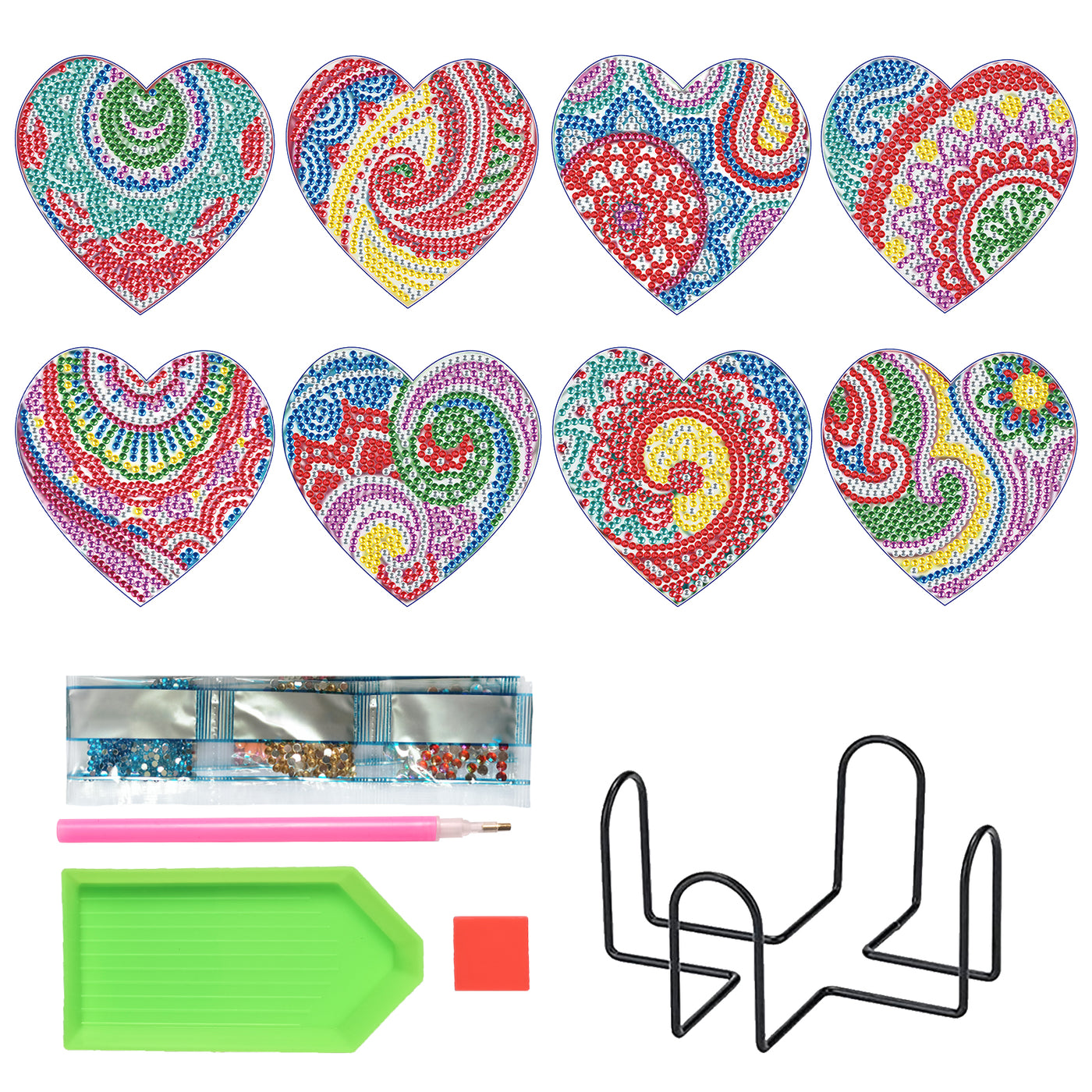 Set of 8 Hearts - Diamond Painting Coaster