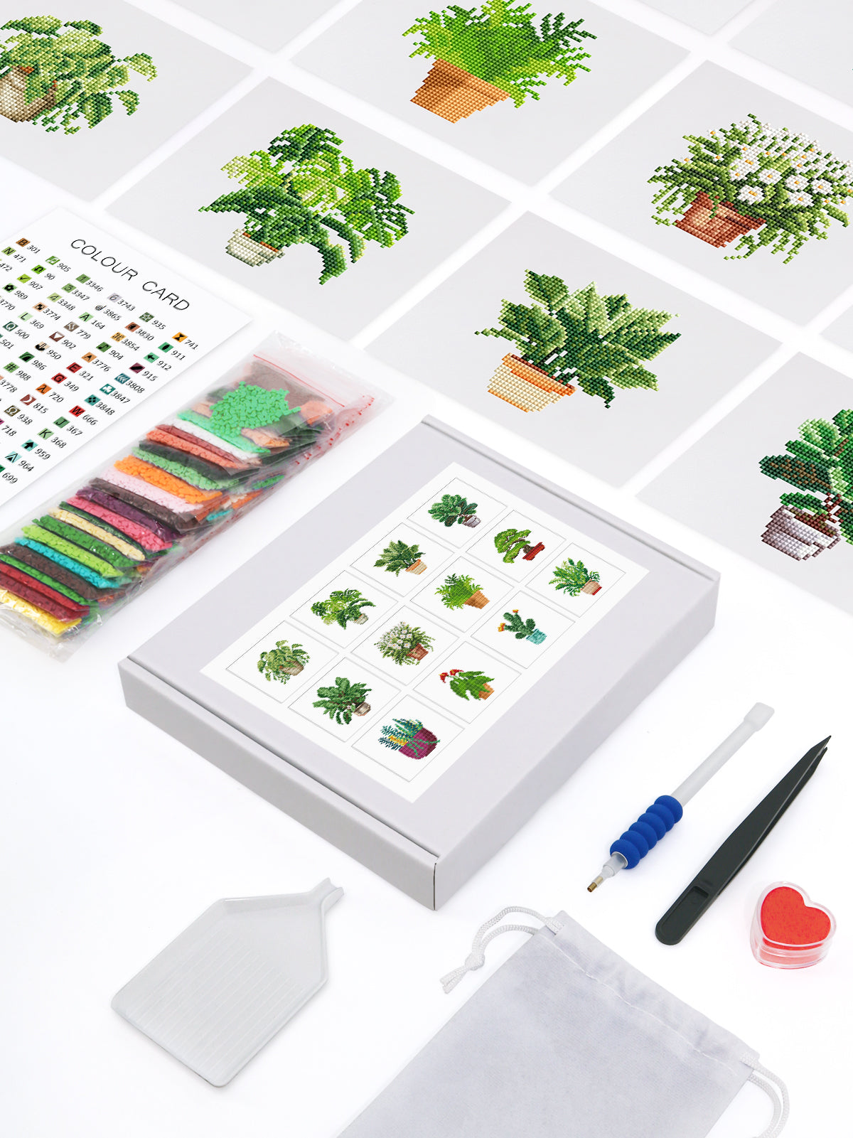 Set of 12 Plants B - Mini Diamond Painting Kits